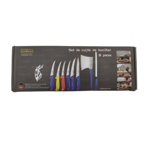 Set profesional măcelărie 8 piese,  DEPOX®, cutite din otel inoxidabil cu carbon, pentru dezosare și filetare, multicolor [11]
