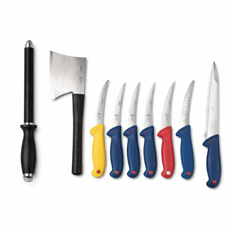 Seturi de cutite & accesorii vanatoare si tactice - Set cutite profesionale macelarie 8 piese, DEPOX®, otel inoxidabil, multicolor