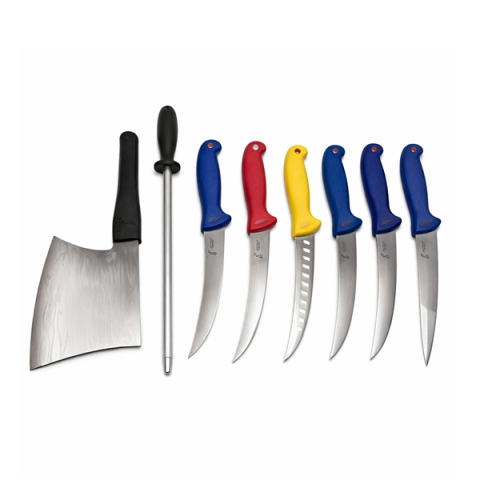 Set cutite profesionale macelarie 8 piese, DEPOX®, otel inoxidabil, multicolor [1]