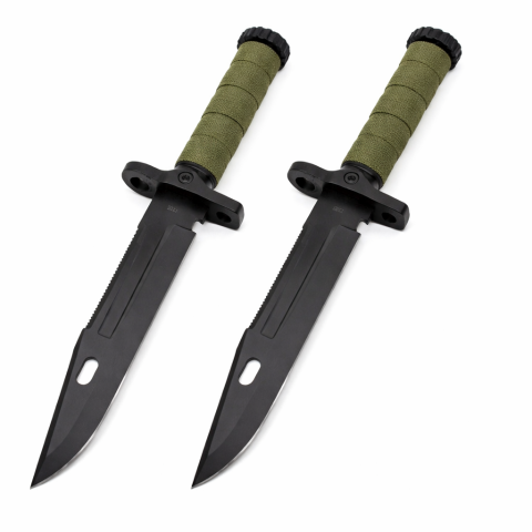 Cutite vanatoare - Set de doua cutite cu amnar si ascutitor , 32 cm DEPOX® , teaca multifunctionala, verde military