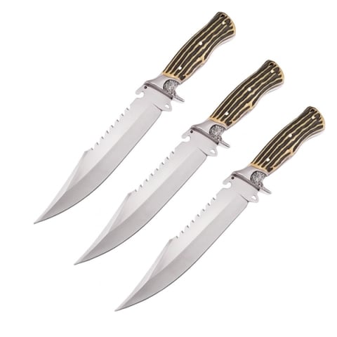 Cutite vanatoare - Set trei cutite vanatoare, lama otel zimtata, DEPOX®, 30 cm, teaca inclusa