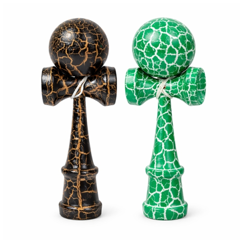 Jucarii antistres - Set de doua Kendama X Originala, Profesionala, DEPOX®, Cracked, Lemn, 18 cm, verde/negru