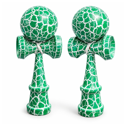 Jucarii antistres - Set de doua Kendama X Originala, Profesionala, DEPOX®, Cracked, Lemn, 18 cm, Verde/Alb