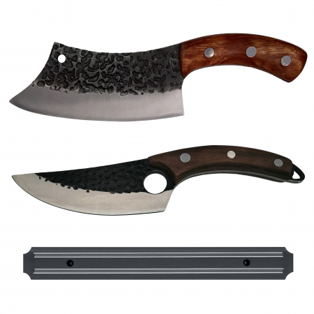 Cutite macelarie - Set de macelarie IdeallStore®, doua cutite bucatar si suport magnetic, otel inoxidabil