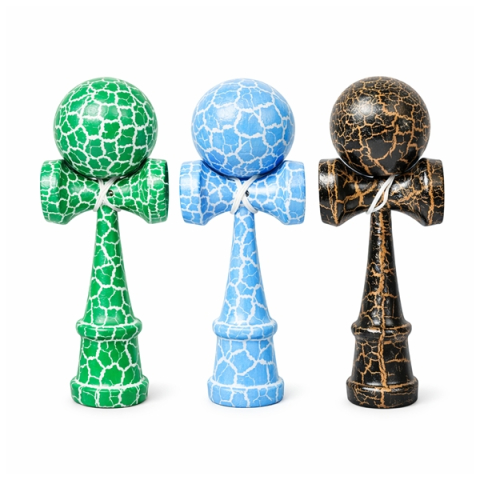 Jucarii antistres - Set de trei Kendama X Originala, Profesionala, DEPOX®, Cracked, Lemn, 18 cm, verde/albastru/negru