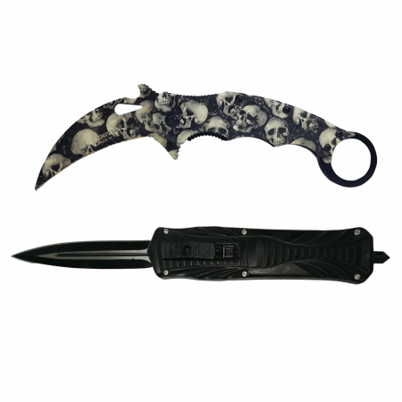 Seturi de cutite & accesorii vanatoare si tactice - Set doua briceaguri de vanatoare IdeallStore®, karambit si automat, multicolor