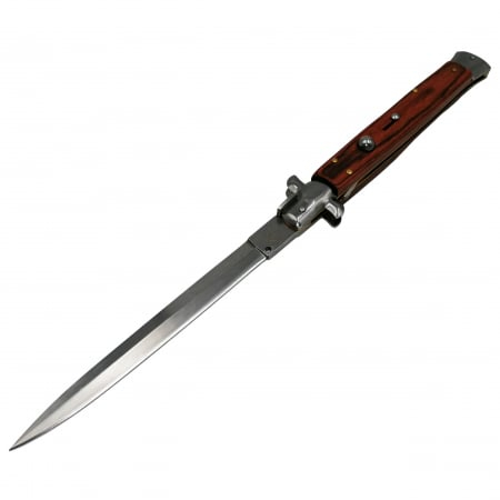 Set doua bricege automat stiletto, Italian Blade, otel inoxidabil, husa inclusa, argintiu si maro, 33 cm [9]