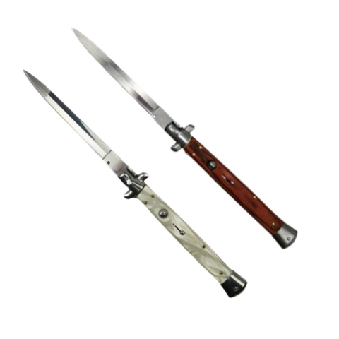 SPORT & TIMP LIBER - Set doua bricege automat stiletto, Italian Blade, otel inoxidabil, husa inclusa, argintiu si maro, 33 cm