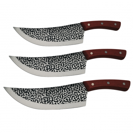 CASA SI GRADINA - Set trei cutite de bucatarie IdeallStore®, Japanese Soul, lucrate manual, otel damasc, maner lemn, maro
