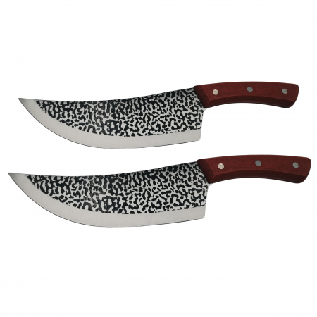 CASA SI GRADINA - Set doua cutite de bucatarie IdeallStore®, Japanese Vibe, lucrate manual, otel damasc, maner lemn, maro