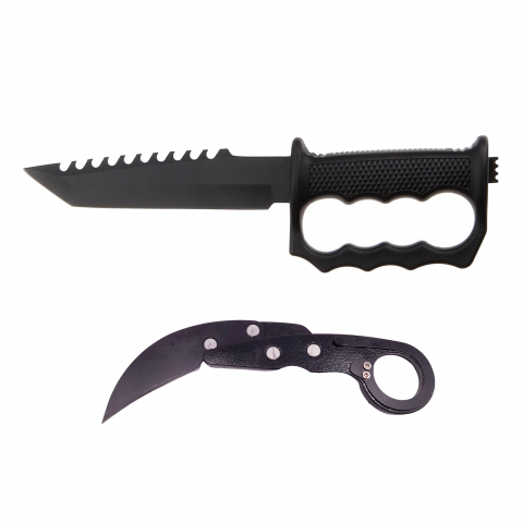 SPORT & TIMP LIBER - Set doua cutite de vanatoare IdeallStore®, Juggernaut Assault, otel inoxidabil, negru