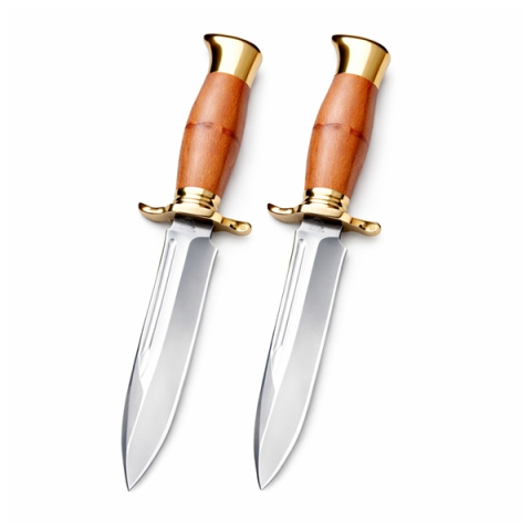 Set doua cutite de vanatoare, teaca din piele naturala, lama 440C, maner lemn, 26 cm, maro [1]