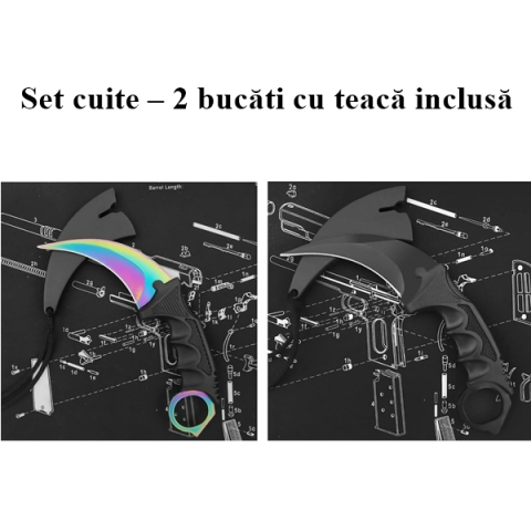 Set doua cutite karambit, 19 cm, multicolor/negru, teaca inclusa [4]
