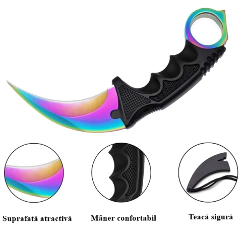 Set doua cutite karambit, 19 cm, multicolor, teaca inclusa [1]