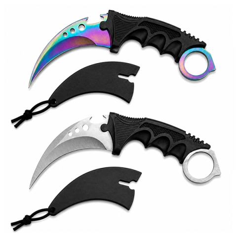 Cutite vanatoare - Set doua cutite karambit vanatoare DEPOX®, lamă fixă, oțel inoxidabil 420, multicolor/gri, 19 cm