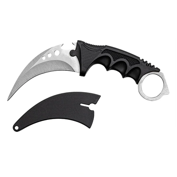 Set doua cutite karambit vanatoare DEPOX®, lamă fixă, oțel inoxidabil 420, rainbow/gri, 19 cm [1]