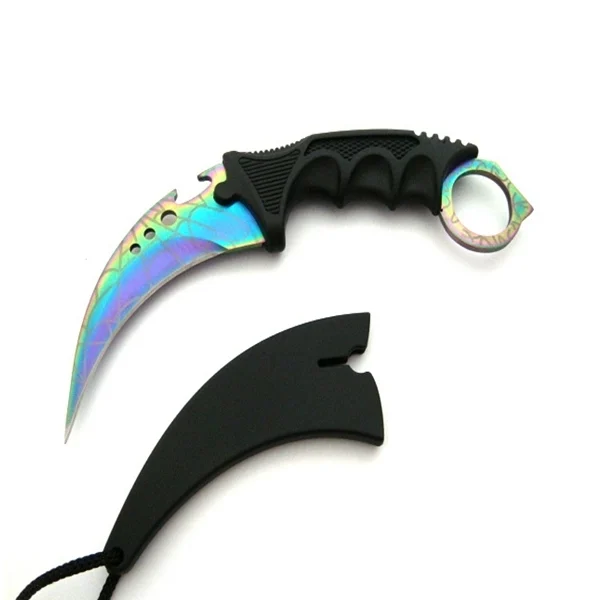 Set doua cutite karambit vanatoare DEPOX®, lamă fixă, oțel inoxidabil 420, rainbow/gri, 19 cm [7]