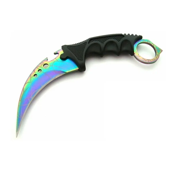 Set doua cutite karambit vanatoare DEPOX®, lamă fixă, oțel inoxidabil 420, negru/rainbow, 19 cm [13]