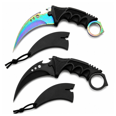 Cutite vanatoare - Set doua cutite karambit vanatoare DEPOX®, lamă fixă, oțel inoxidabil 420, negru/rainbow, 19 cm
