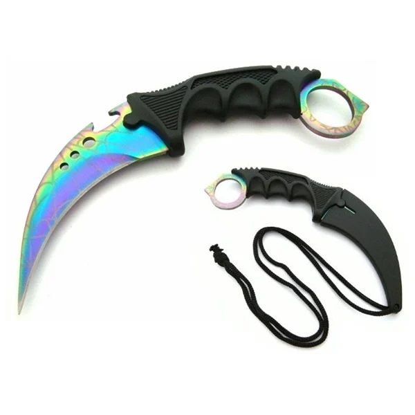 Set doua cutite karambit vanatoare DEPOX®, lamă fixă, oțel inoxidabil 420, negru/rainbow, 19 cm [14]