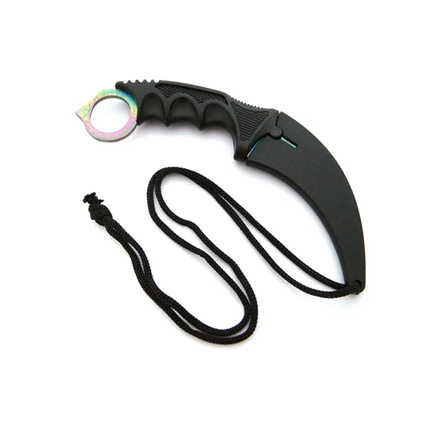 Set doua cutite karambit vanatoare DEPOX®, lamă fixă, oțel inoxidabil 420, negru/rainbow, 19 cm [15]
