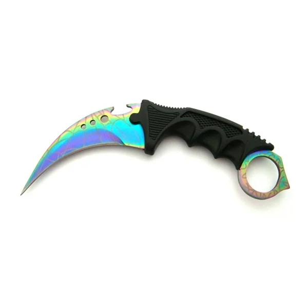 Set doua cutite karambit vanatoare DEPOX®, lamă fixă, oțel inoxidabil 420, negru/rainbow, 19 cm [12]