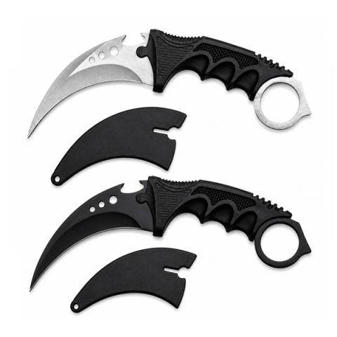 Cutite vanatoare - Set doua cutite karambit vanatoare DEPOX®, lamă fixă, oțel inoxidabil 420, negru/gri, 19 cm