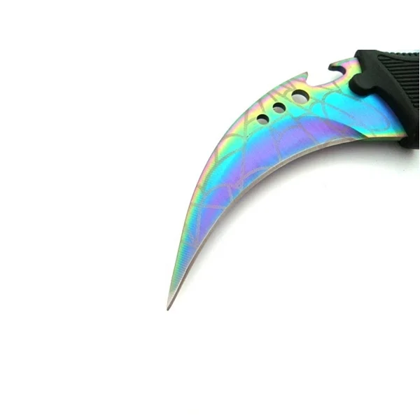 Set doua cutite karambit vanatoare DEPOX®, lamă fixă, oțel inoxidabil 420, negru/rainbow, 19 cm [10]