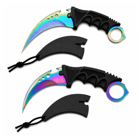 Cutite vanatoare - Set doua cutite karambit vanatoare DEPOX®, lamă fixă, oțel inoxidabil 420, multicolor, 19 cm
