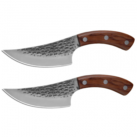 Cutite macelarie - Set doua cutite macelarie IdeallStore®, lucrate manual, 24.5 cm, maro, teaca piele inclusa