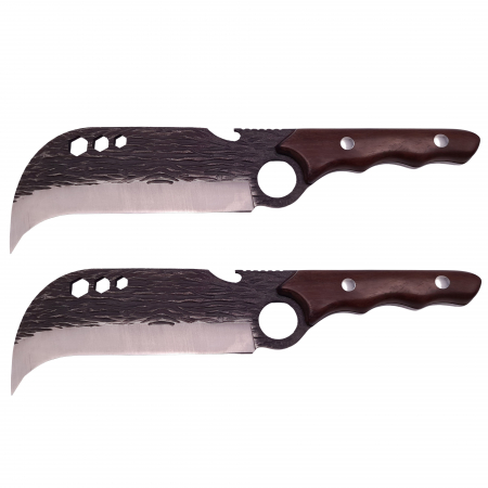 Cutite & seturi de cutite - Set doua cutite macelarie IdeallStore®, lucrate manual, Claw of Osaka, 27.5 cm, maro, teaca piele