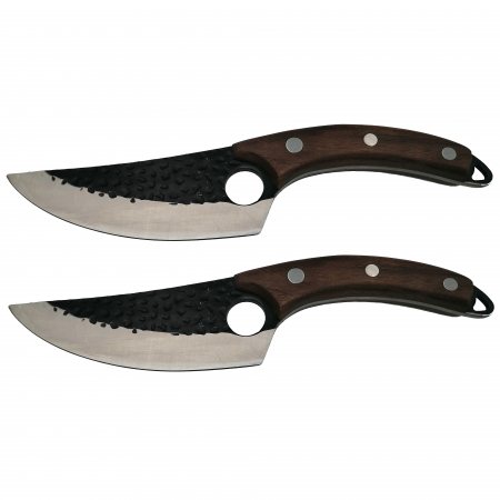 Cutite macelarie - Set doua cutite macelarie IdeallStore®, lucrate manual, Cool Cook, 27.5 cm, maro, teaca inclusa