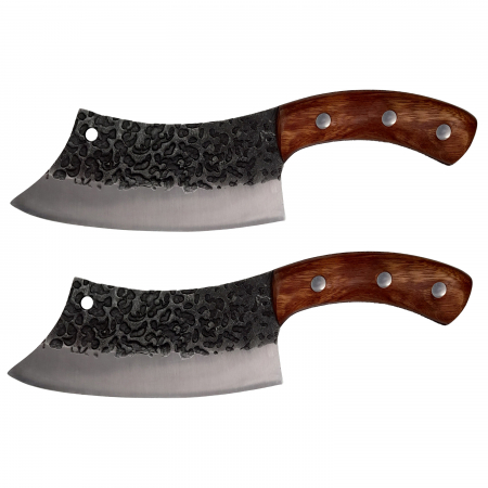 Cutite & seturi de cutite - Set doua cutite macelarie IdeallStore®, lucrate manual, Destiny Cooking, 26 cm, otel inoxidabil, maner lemn, husa piele