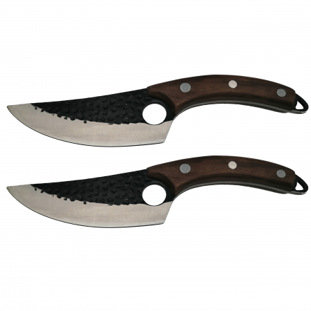 Cutite & seturi de cutite - Set doua cutite macelarie IdeallStore®, lucrate manual, Fine Cook, 27.5 cm, maro, teaca piele inclusa