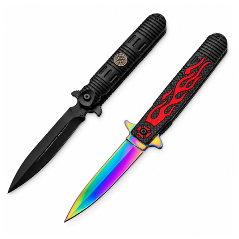 Cutite vanatoare - Set doua cutite pliabile de vânătoare DEPOX®, mâner aluminiu, negru/rosu 24.5 cm/23 cm