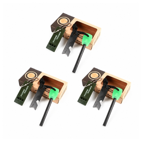 Accesori camping & drumetii - Set trei kituri supravietuire Amnar pentru camping si Fluier DEPOX®, otel inoxidabil, 11 cm