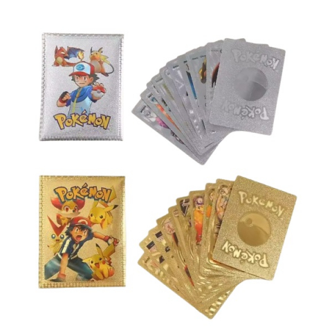 UNIVERSUL COPIILOR - Set doua pachete cartonase Pokemon Gold GTX si  Silver GTX, editie de colectie, 55 bucati, aurii/argintii