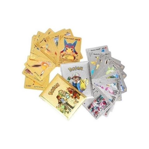 Set doua pachete cartonase Pokemon Gold GTX si  Silver GTX, editie de colectie, 55 bucati, aurii/argintii [1]