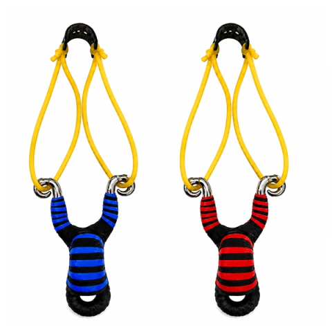 VANATOARE, DRUMETII & CAMPING - Set doua prastii din aliaj cu benzi elastice DEPOX®, mâner ergonomic, 13 cm, albastru/rosu