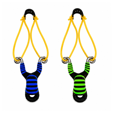 VANATOARE, DRUMETII & CAMPING - Set doua prastii din aliaj cu benzi elastice DEPOX®, mâner ergonomic, 13 cm, albastru/verde
