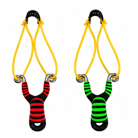 VANATOARE, DRUMETII & CAMPING - Set doua prastii din aliaj cu benzi elastice DEPOX®, mâner ergonomic, 13 cm, rosu/verde