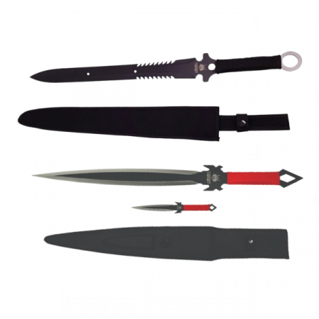 Sabii & Macete - Set doua sabii de vanatoare, IdeallStore®, 68.5 cm, cutit de aruncat inclus