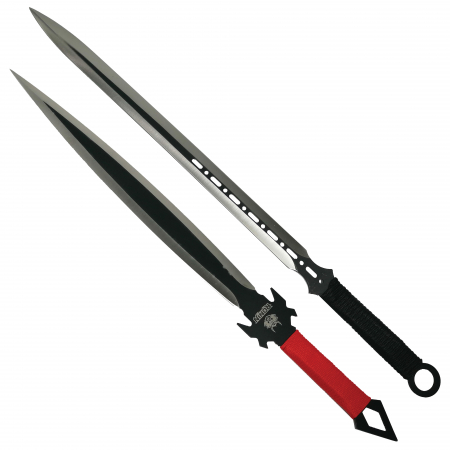 Sabii & Macete - Set doua sabii de vanatoare IdeallStore®, Red Ronin si Dao Blade, otel inoxidabil, negru, teaca inclusa