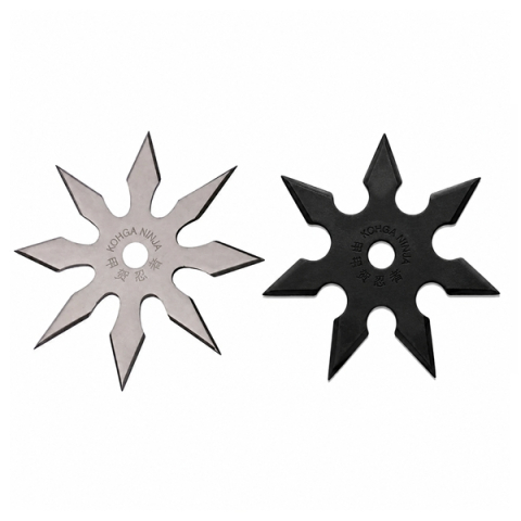 Cutite vanatoare - Set doua stele de aruncat DEPOX®, 7 și 8 colțuri, metalic, negru/argintiu, 10 cm