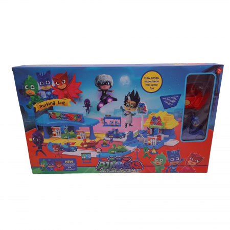 Jucarii antistres - Set eroi in pijamale circuit cu garaj 233 IdeallStore®, multicolor, 55 cm