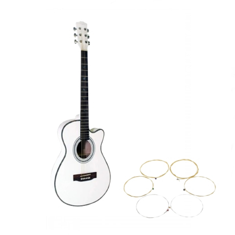 INSTRUMENTE MUZICALE - Set corzi si chitara clasica din lemn, Cutaway alb, 95 cm