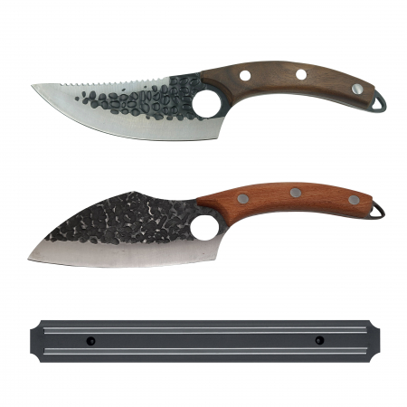 Cutite macelarie - Set macelarie IdeallStore®, doua cutite bucatar si suport magnetic, otel inoxidabil