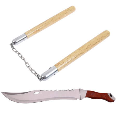 Bastoane telescopice si nunceaguri - Set maceta de vanatoare IdeallStore®, Knife of Mind, otel inoxidabil, argintie, 46 cm si nunceag lemn