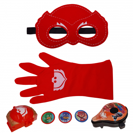 Accesorii costume copii - Set manusa si accesorii Eroi in Pijamale IdeallStore®, Bufnita Misterioasa, marime universala, rosu