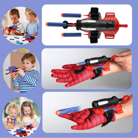 Set masca si manusa lansator cu 7 ventuze din burete SpiderMan, rosu, tehnologie LED [5]